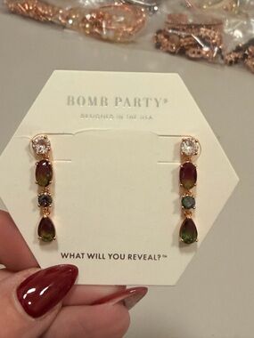 BOMB PARTY Gold-Tone Green & Iridescent Drop Earrings